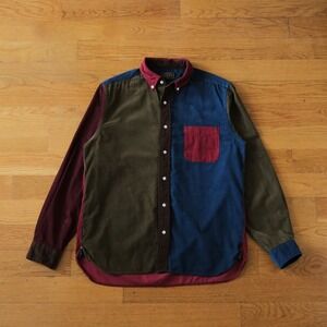 Beams Plus B.d. Corduroy Panel Shirt Men Multi Patchwork Ivy Style Size L Casual
